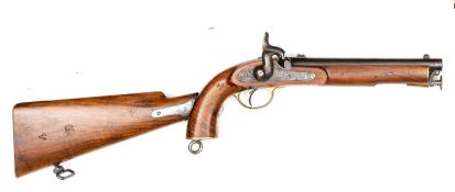 An extremely fine .577" 1856 pattern rifled percussion cavalry pistol carbine, the pistol 15½"