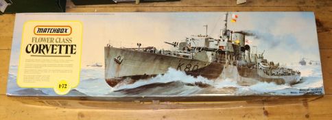 A Matchbox 1:72 scale Flower Class Corvette kit. Designed to be assembled as a British, Canadian