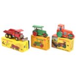 3 Dinky Toys. Foden Dump Truck with Bulldozer Blade (959), in red & silver with yellow wheels.