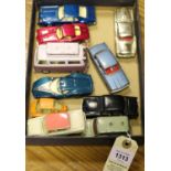 10 Corgi Toys. Oldsmobile Toronado, Chevrolet Corvette Sting Ray, Rover 2000, Studebaker Golden