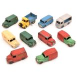 10 Dinky Toys, most for restoration. 4x Trojan vans- 2x Dunlop and 2x Chivers. Bedford CA Van,