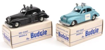 2 Budgie Toys Wolseley 6/80 Saloon POLICE Cars (246). A 'Trial Run' example in 'Panda' light blue