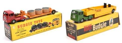 2 Budgie Toys articulated trucks. Both Seddon examples - a Low Loader (232) in red and orange