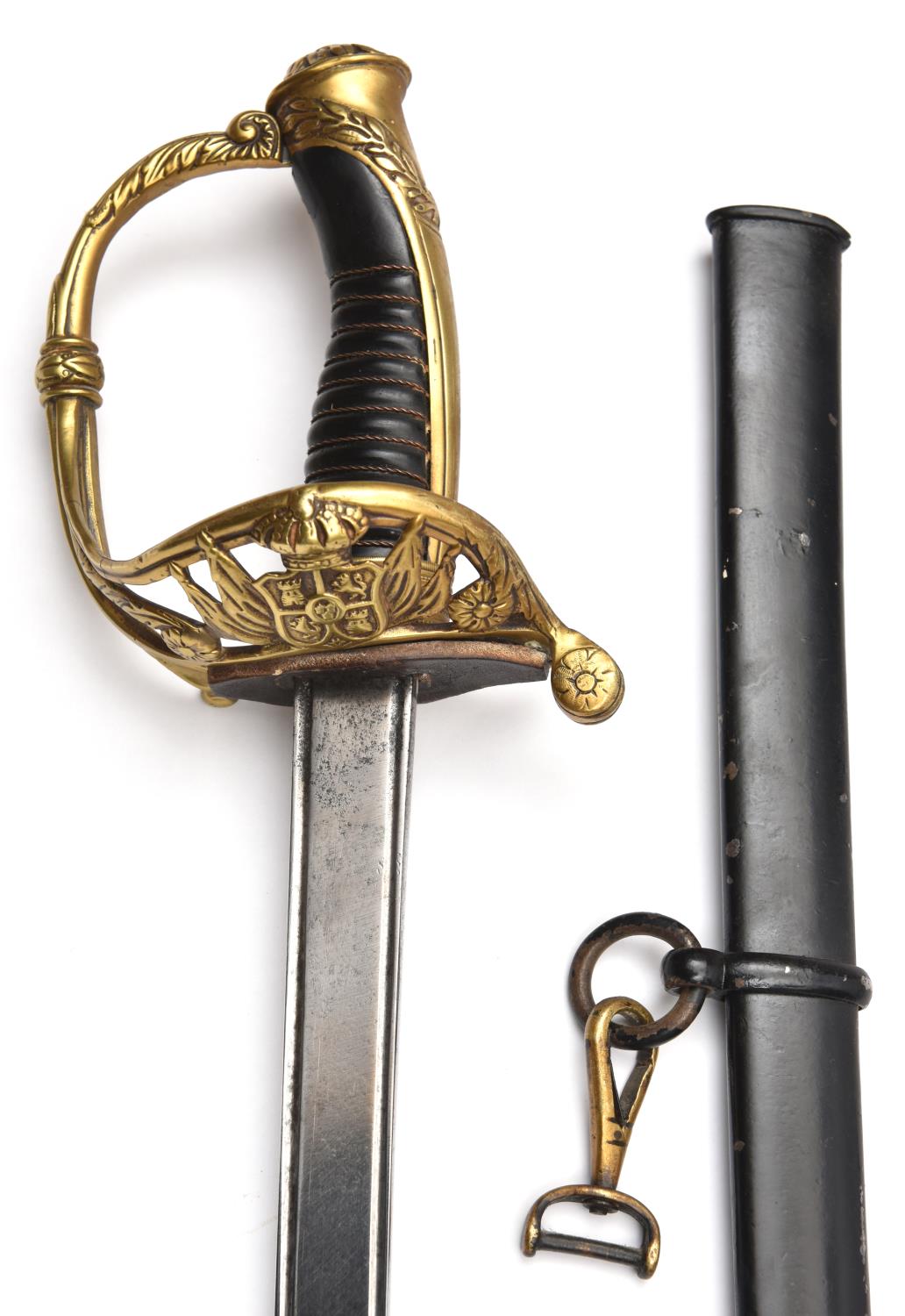 A 19th cent Spanish officer's sword, curved blade 30", with narrow back fuller and similar to top - Image 2 of 2