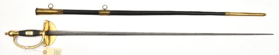 A scarce Georgian Royal Naval Purser's smallsword, hollow triangular section blade 32½", with traces