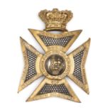 An officer's gilt and silver plated crowned Maltese Cross shako plate c 1840 of the 14th (The King'