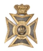 An officer's gilt and silver plated crowned Maltese Cross shako plate c 1840 of the 14th (The King'