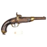 A 14 bore Swiss Model 1842 military percussion holster pistol by Beuret Freres, Liege, 14"