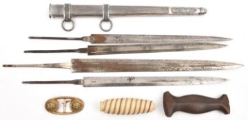 Third Reich dagger parts: blade for 1st pattern Luftwaffe, unmarked; blade for arm, by A.W.Jr,
