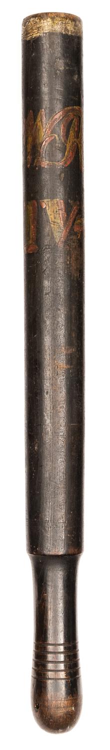 A William IV darkwood baluster truncheon, painted WR, IVth, plain rounded grip, 18½"overall.