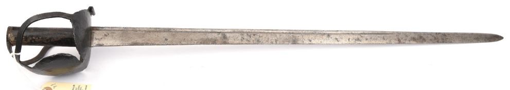 A late 18th century naval cutlass, straight blade 29½", with back fuller for three quarters