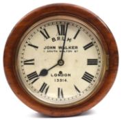 A John Walker BR (LM) railway clock. A 10 inch face in a mahogany case with fusee movement. Believed