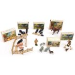 6x Britains Model Home Farm sets. No.5001; Shire Horse. No.5011; Pigs, piglets, trough and