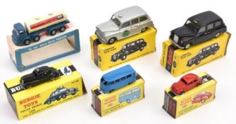 5 Budgie Toys. 2x Austin London TAXI, (101/425). An example in metallic silver, special for the '