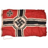 A Third Reich Reichskriegsflagge, 33" x 59", the hoist stamped with eagle and swastika, "1939