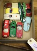 10 Dinky Toys for restoration. Austin Healey 100, AC Aceca, Mercedes Benz racing car, Thunderbolt,
