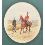 A watercolour by Orlando Norie of a mounted officer of The King's Dragoon Guards, in full dress