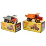 2 Budgie Toys Trucks. A Foden Heavy Duty Dump Truck (228). In orange and light grey livery. Plus a