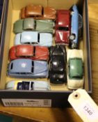 10 Dinky Toys for restoration. Hillman Minx, Jaguar XK120, 2x Austin Somerset, Ford Zephyr, Standard