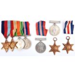 WWII group of 4: 1939-45 star, Africa star, Defence, War, GVF; another group of 4: 1939-45 star, F &