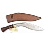 A WWII military kukri, blade 12”, with short back fuller, stamps at forte (partly erased), wooden