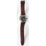 D marked Zentra wristwatch. Serial D604107. Plated case, brushed finish, some plating wear, 33mm