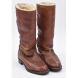 A pair of private purchase light brown leather fur lined calf length riding/flying boots, size 8, by