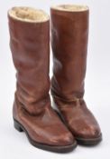 A pair of private purchase light brown leather fur lined calf length riding/flying boots, size 8, by