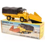 A French Dinky Toys Chasse-Neige Unimog Mercedes-Benz (567) in yellow with dark brown plastic top.