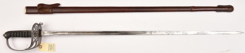 An Ed VII Rifle Regt officer's dress sword, slender straight blade 33”, etched in stylized foliate