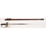 An Ed VII Rifle Regt officer's dress sword, slender straight blade 33”, etched in stylized foliate