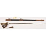 A post 1902 R Naval officer's sword, straight fullered blade 31”, by “Stumbles & Son, Fore Street,