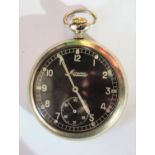 DH marked Miverva pocket watch. Serial D588047H. Plated case, screw back with three tool indents,