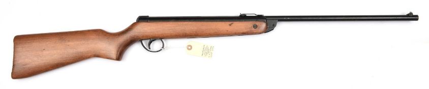 A .22" BSA Meteor Mark I break action air rifle, number TB46021, with plastic end cap, rearsight