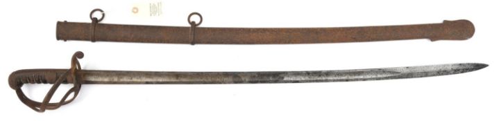 An 1821 pattern cavalry troopers sword, slightly curved, fullered blade 35”, marked “SYC” in large