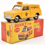 A Dinky Toys A.A. Mini Van (274). In yellow with yellow roof and blue interior. A.A. Patrol