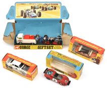 4x Corgi Toys. A Gift Set No.6 comprising VW Breakdown truck in white, Maserati in dark blue RN7