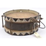 A Hitler Youth (?) small brass bodied drum, the wooden rims painted white with black toothed