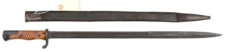 A scarce Seitengewehr M1898 sawback bayonet, blade 20½”, with crown/Erfurt stamp at forte, in its