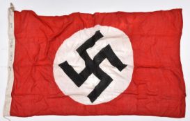 An N.S.D.A.P. party flag, the hoist stamped “1942, N.S.D.A.P Hamburg, 85x150”, and RZM mark 33½" x