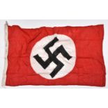 An N.S.D.A.P. party flag, the hoist stamped “1942, N.S.D.A.P Hamburg, 85x150”, and RZM mark 33½" x