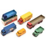 6 Dinky Toys. Guy 4-Ton Lorry (511), in dark blue withj mid blue rear body and wheels, boxed. Plus a