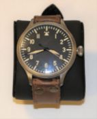 Modern Steinhart B-Uhr automatic wristwatch, replica of WW2 German pilots watch. Swiss made, ETA