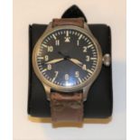 Modern Steinhart B-Uhr automatic wristwatch, replica of WW2 German pilots watch. Swiss made, ETA