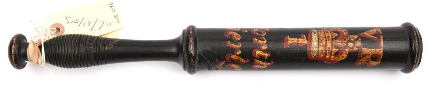 A lignum vitae WWI Birmingham Special Constable's commemorative truncheon, with transfer printed GVR
