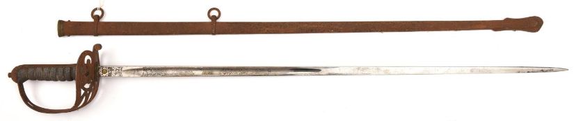 A late Vic Rifle office's dress sword, straight slender blade 32”, by John Jones & Co, 6 Regent