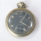 DH marked Zenith pocket watch. Plated case, 51mm diameter, screw back with three indents for case