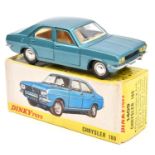 A French Dinky Toys Chrysler 180 (1409). In metallic blue with cream interior and silver with gold