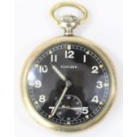 Glycine pocket watch of type issued to Wehrmacht. Plated case, screw back with three tool indents,