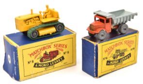 2 Matchbox Series No.6 Euclid Quarry Truck. In orange with grey rear body, gold radiator and grey